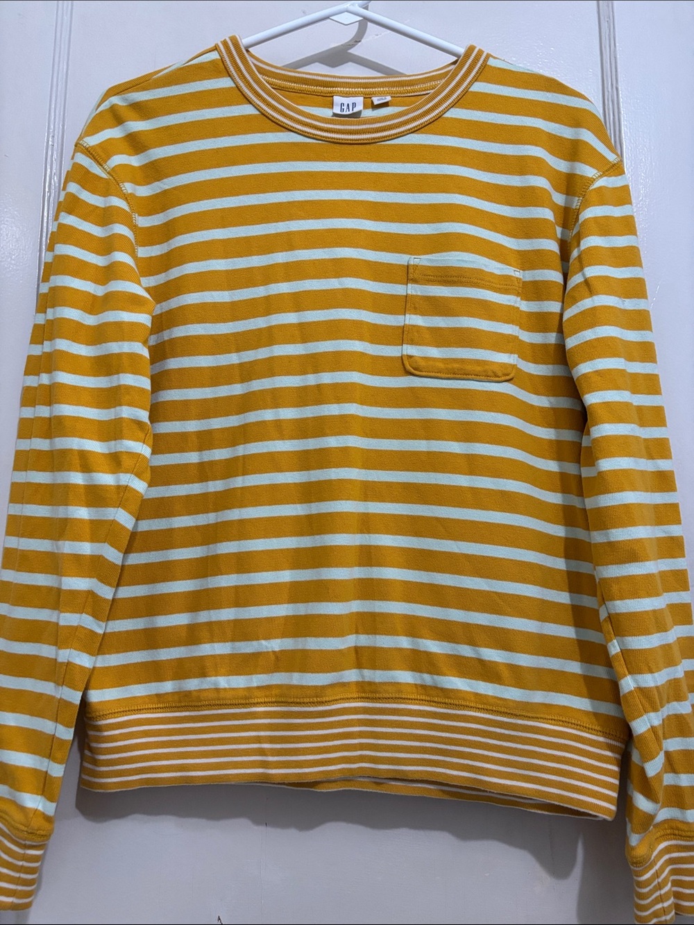 GAP Yellow & White Striped Long-Sleeve Pocket Tee - Used